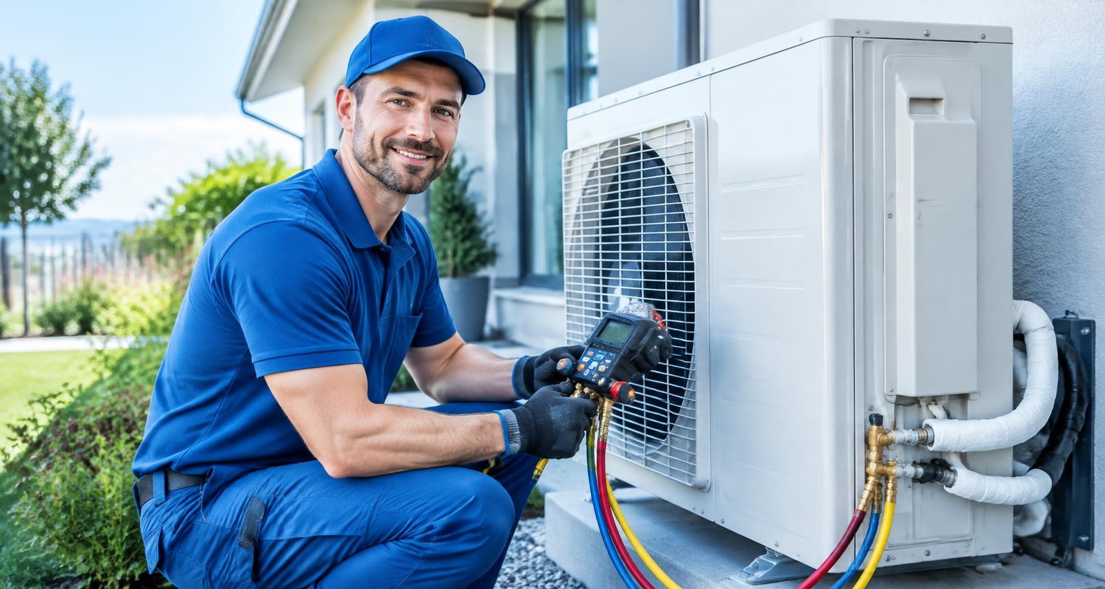 SK Aircon technician carefully servicing an air conditioning unit