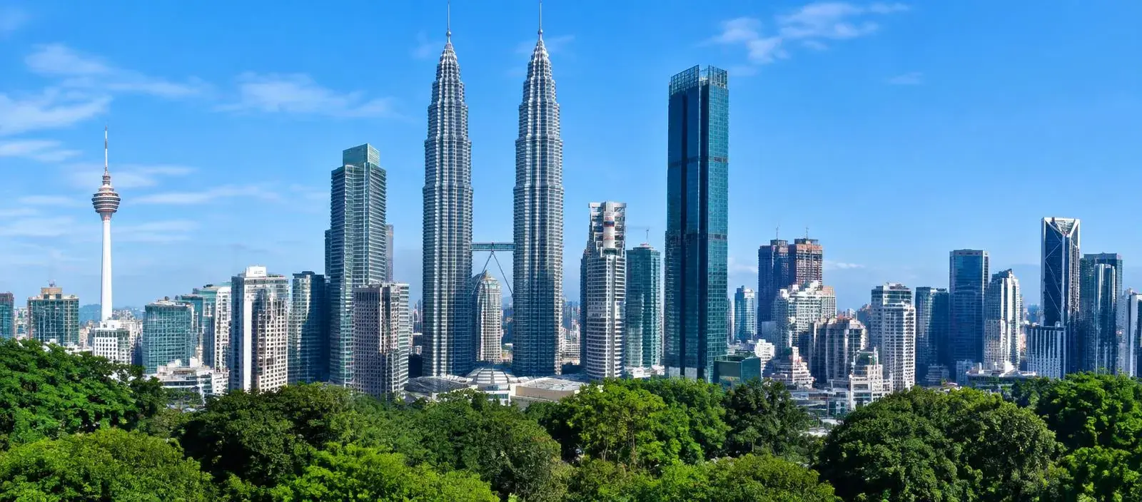 Kuala Lumpur skyline with the Petronas Twin Towers on a clear day